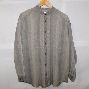 VTG Le Chateau Gray Black Mandarin Collar Button Front Shirt Mens M